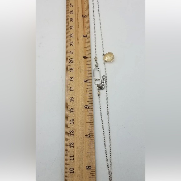 N091  Sterling Silver & Faceted Teardrop Citrine Pendant Necklace 15.5" - Picture 3 of 5